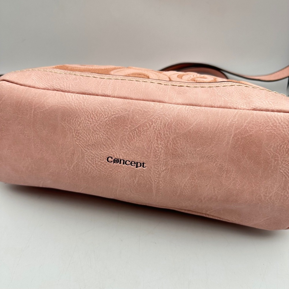 Concept Blush Pink Embossed Floral Satchel Crossbody Bag Retro Cottagecore - Picture 3 of 12